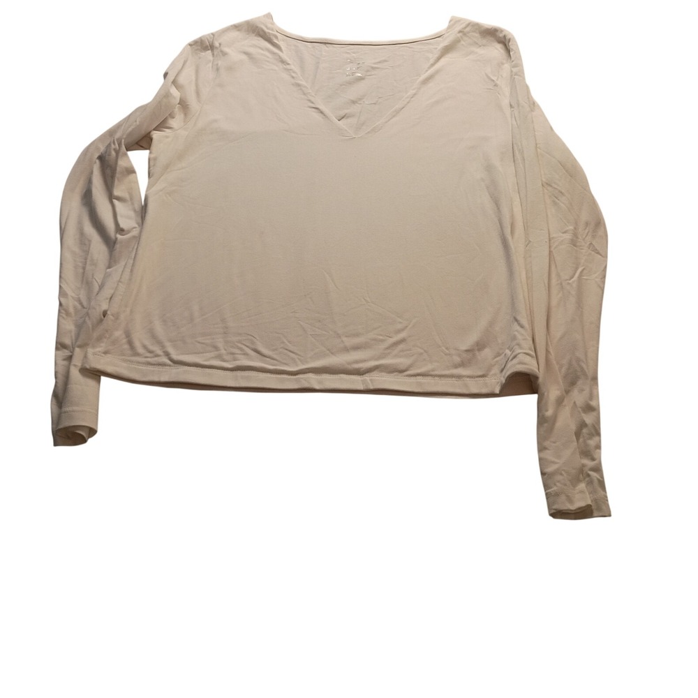 A New Day V-Neckline Top Women's Long Sleeve Soft Basic White Casual Tee XL NWT